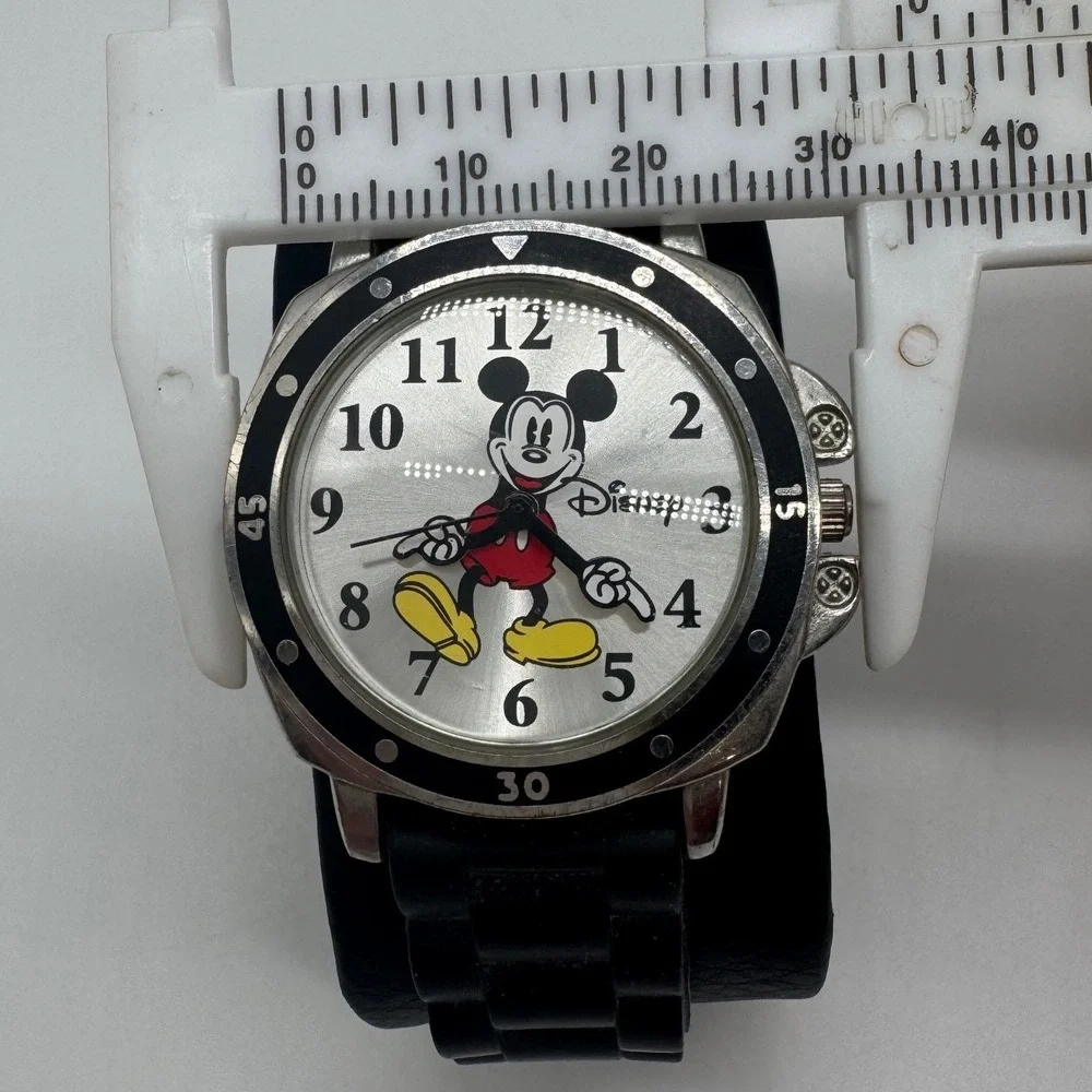 Disney Mickey Mouse Accutime Watch Corp MK1080 Silver Dial Black Rubber Strap